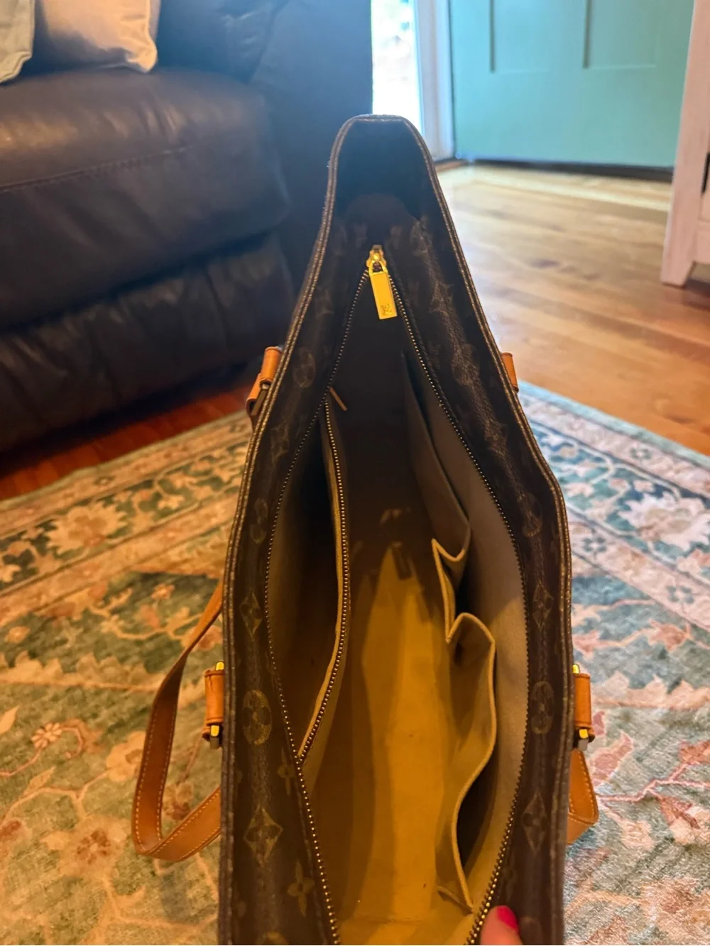 Louis Vuitton Brown Monogram Canvas Tote with Tan Leather Straps